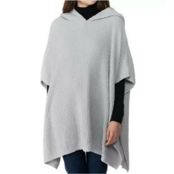 Charter Club Hooded Knit Poncho Grey OS