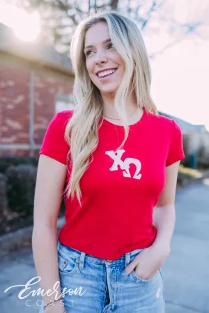 Chi Omega Red Letter Baby Tee