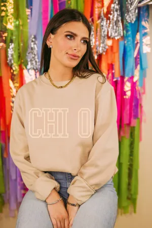 Chi Omega Simple Tan Outline Crewneck