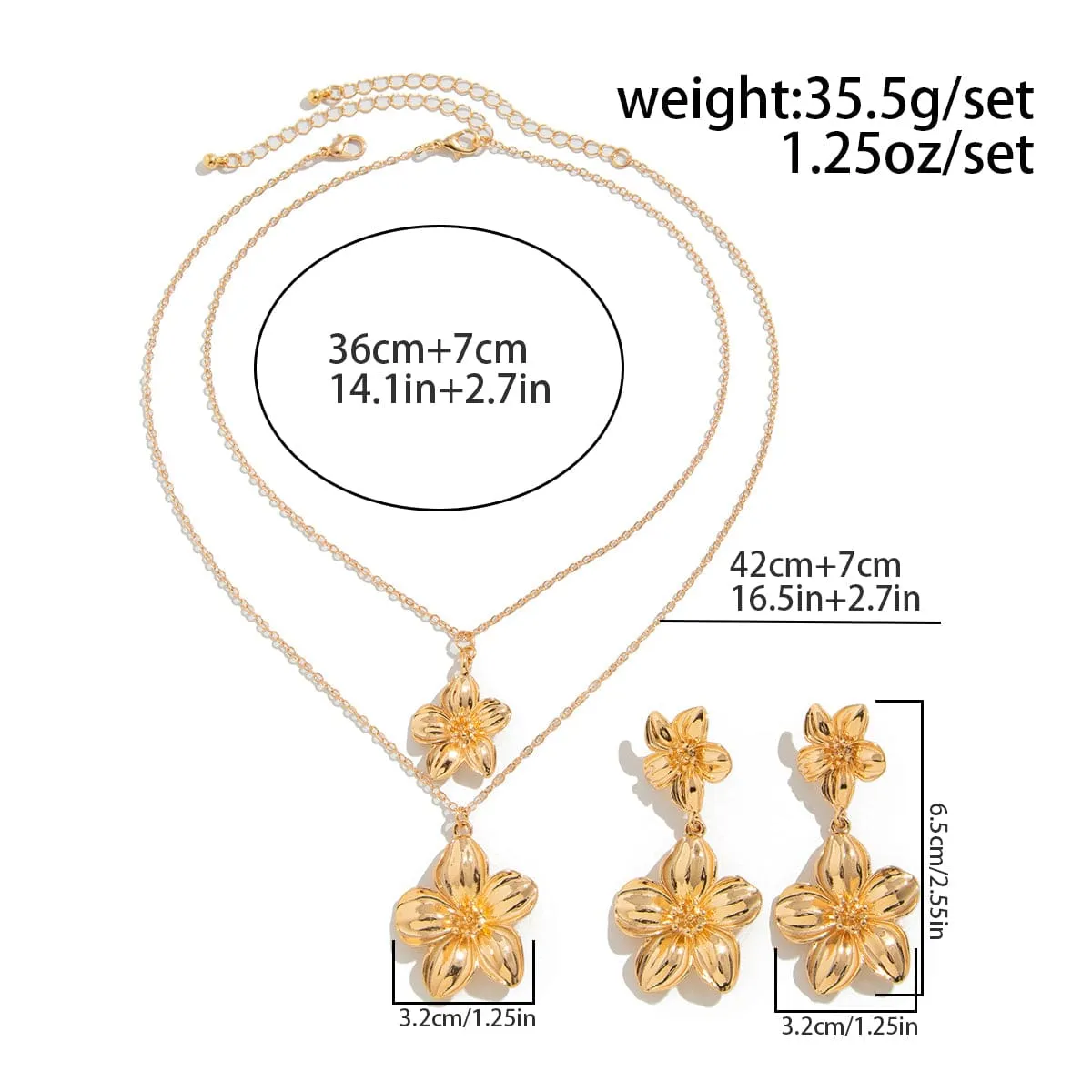Chic 2pcs Textured Flower Pendant Necklace Earrings Set