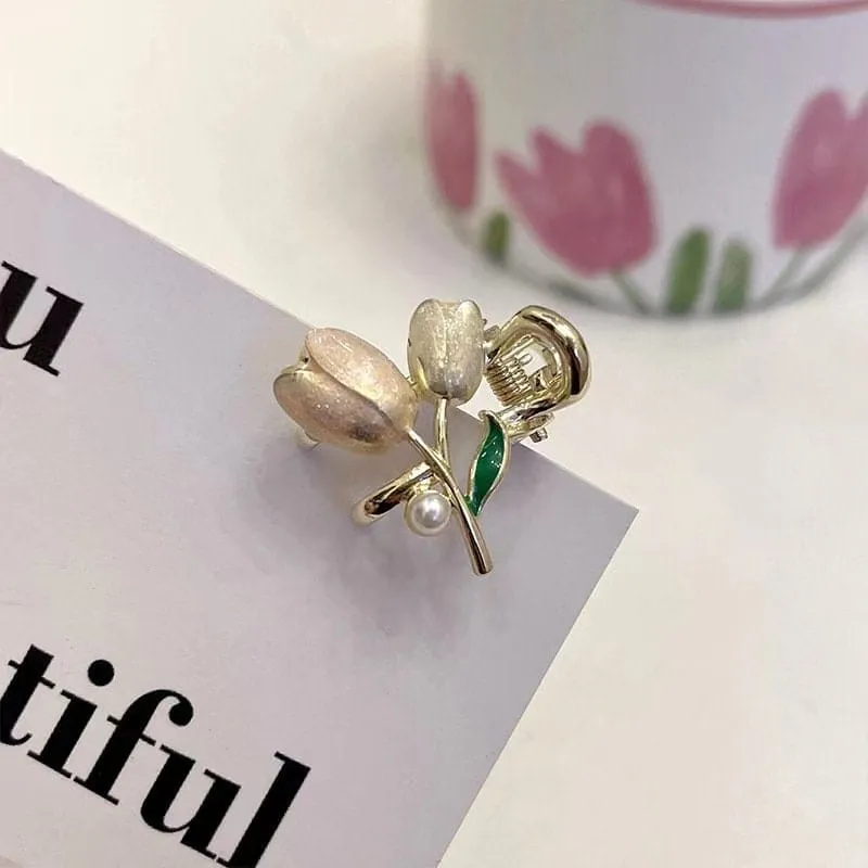 Chic Colorful Enamel Pearl Charm Tulip Hair Clip