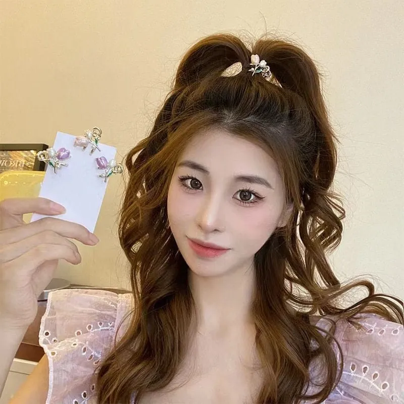Chic Colorful Enamel Pearl Charm Tulip Hair Clip