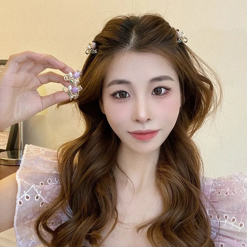 Chic Colorful Enamel Pearl Charm Tulip Hair Clip