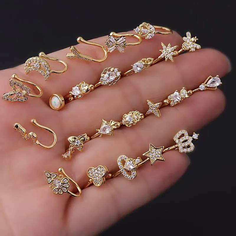 Chic CZ Inlaid Non Piercing Adjustable Nose Ring