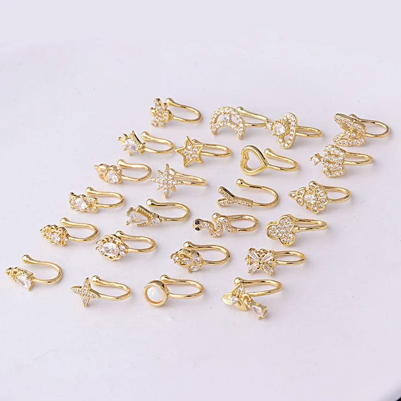 Chic CZ Inlaid Non Piercing Adjustable Nose Ring