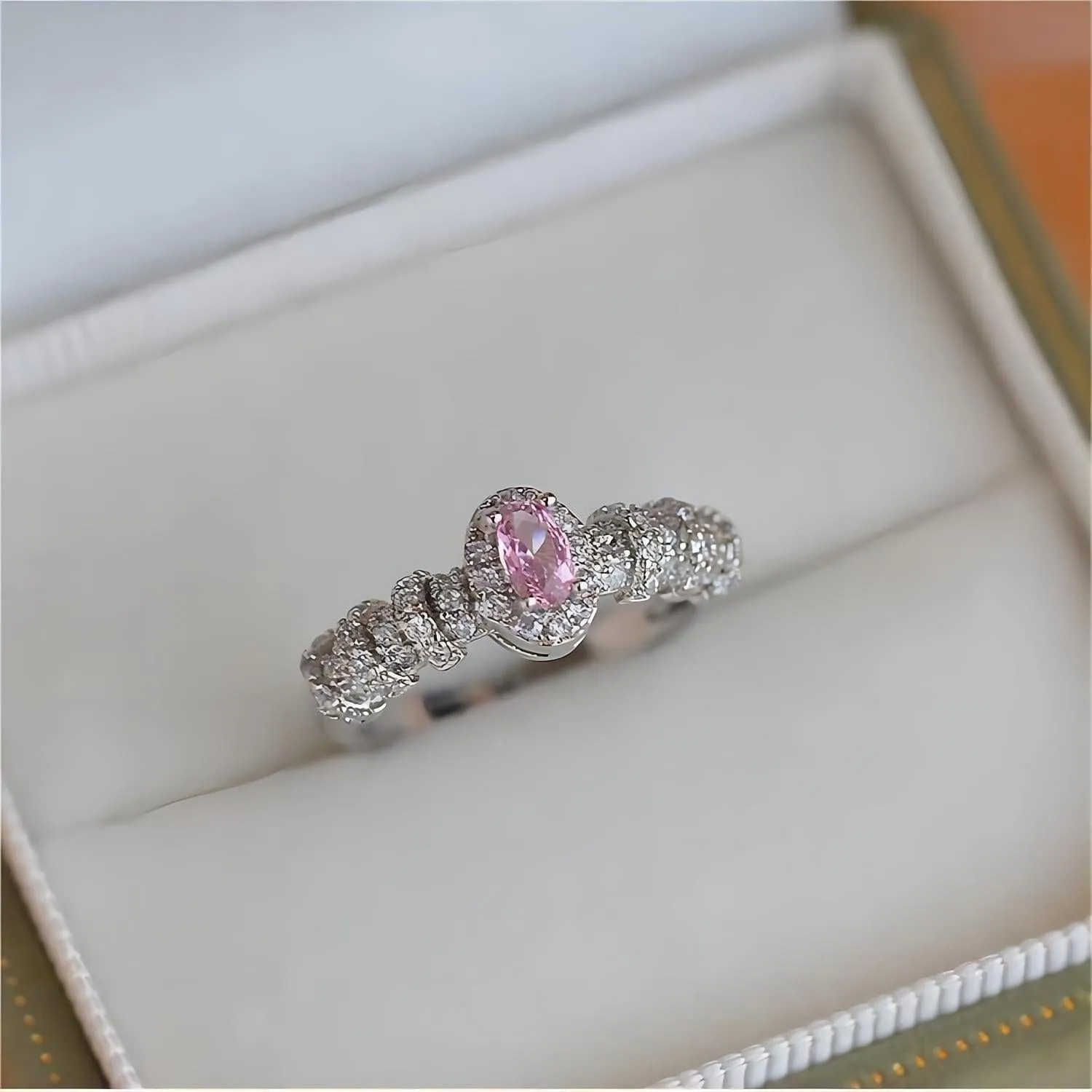 Chic CZ Inlaid Stackable Pink Crystal Ring