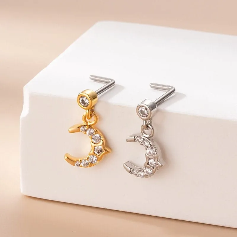 Chic CZ Inlaid Stainless Steel Floral Heart Nose Piercing Nose Stud