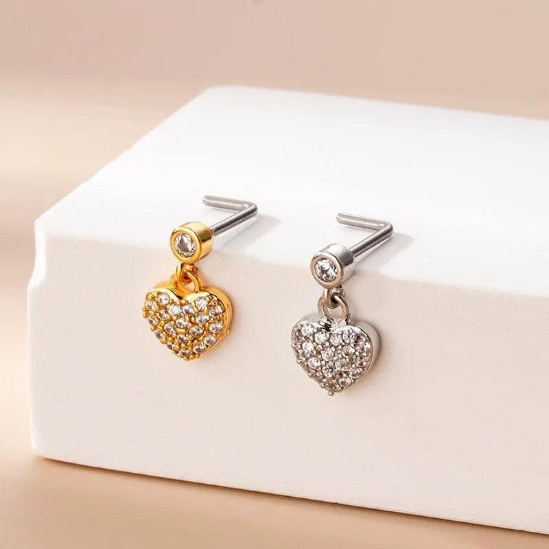 Chic CZ Inlaid Stainless Steel Floral Heart Nose Piercing Nose Stud