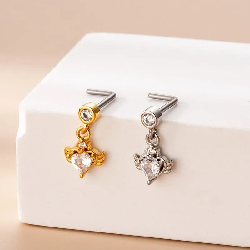 Chic CZ Inlaid Stainless Steel Floral Heart Nose Piercing Nose Stud