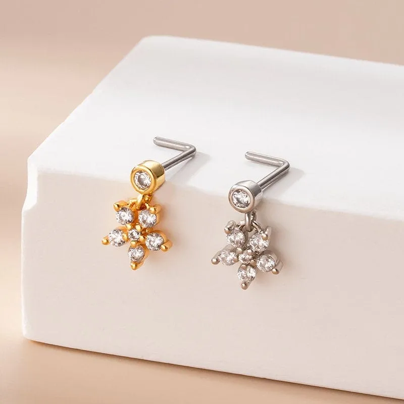 Chic CZ Inlaid Stainless Steel Floral Heart Nose Piercing Nose Stud