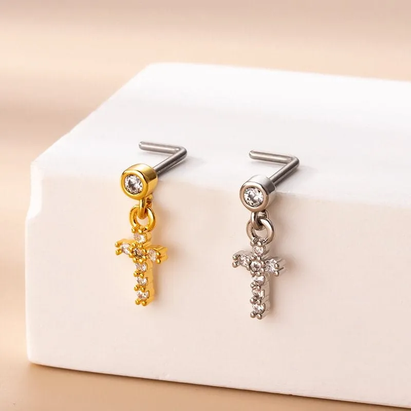 Chic CZ Inlaid Stainless Steel Floral Heart Nose Piercing Nose Stud