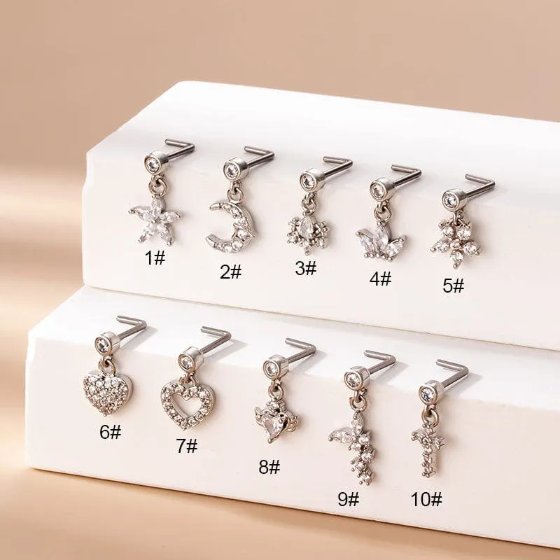 Chic CZ Inlaid Stainless Steel Floral Heart Nose Piercing Nose Stud