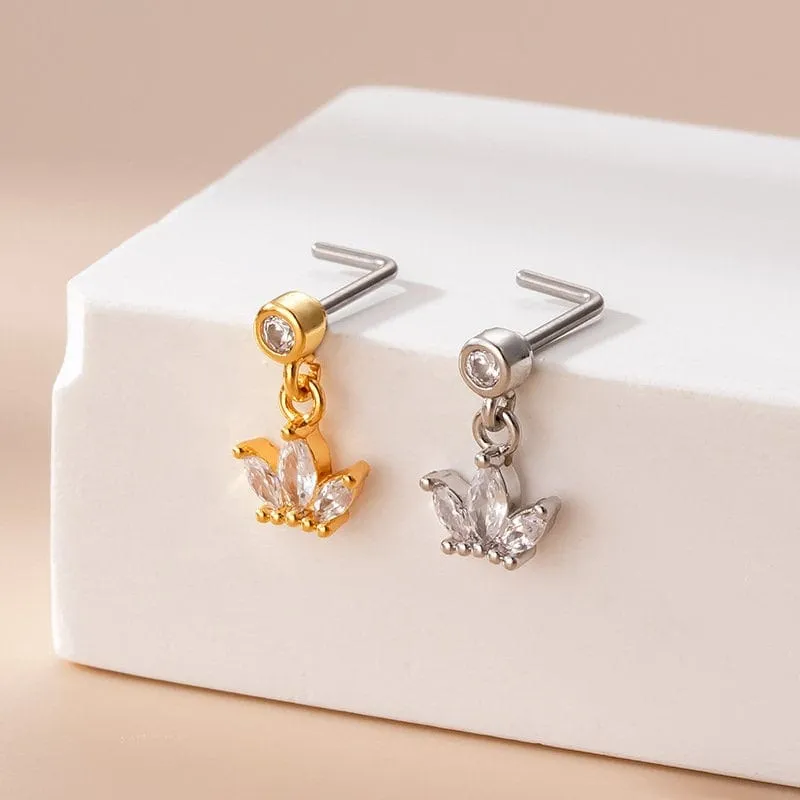 Chic CZ Inlaid Stainless Steel Floral Heart Nose Piercing Nose Stud