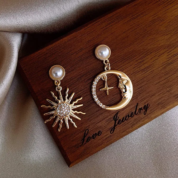 Chic CZ Pearl Inlaid Star Moon Phase Earrings
