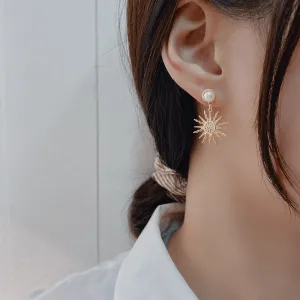 Chic CZ Pearl Inlaid Star Moon Phase Earrings