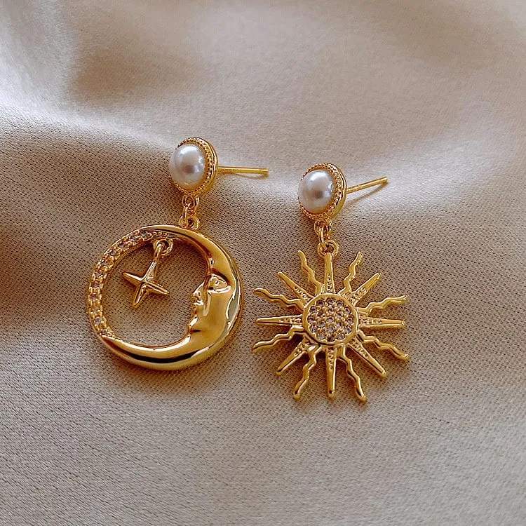 Chic CZ Pearl Inlaid Star Moon Phase Earrings