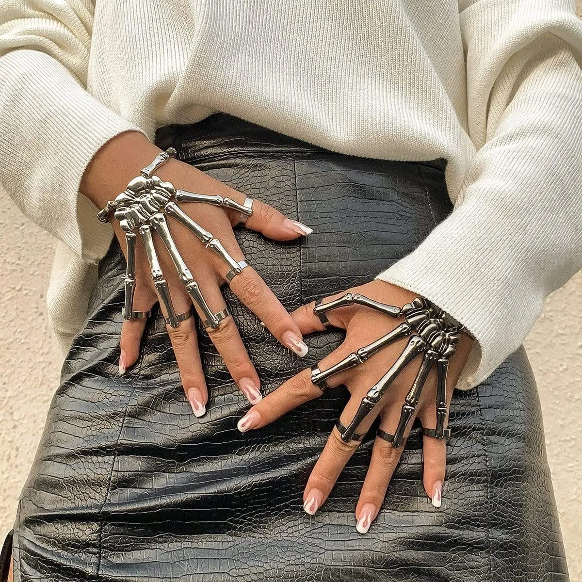 Chic Elastic Skeleton Finger Ring Bangle Bracelet