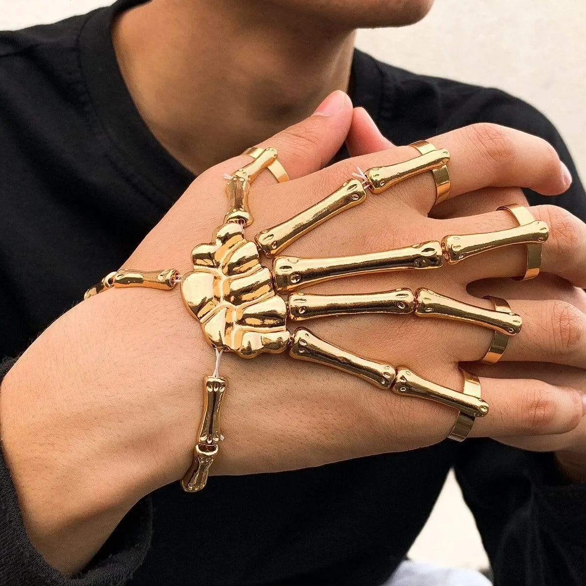 Chic Elastic Skeleton Finger Ring Bangle Bracelet