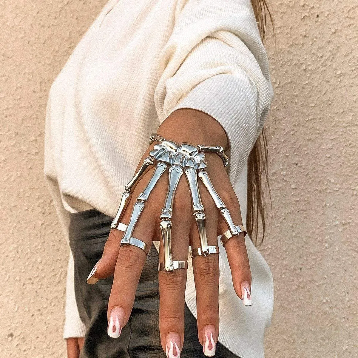 Chic Elastic Skeleton Finger Ring Bangle Bracelet
