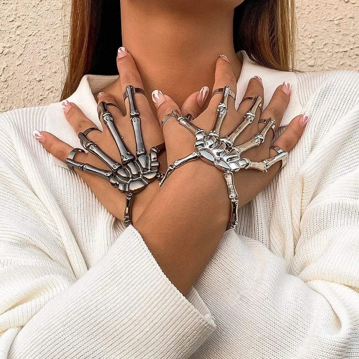 Chic Elastic Skeleton Finger Ring Bangle Bracelet