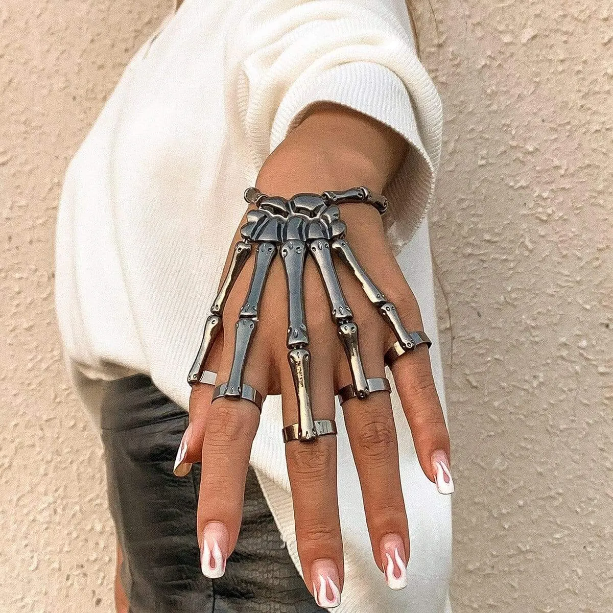 Chic Elastic Skeleton Finger Ring Bangle Bracelet