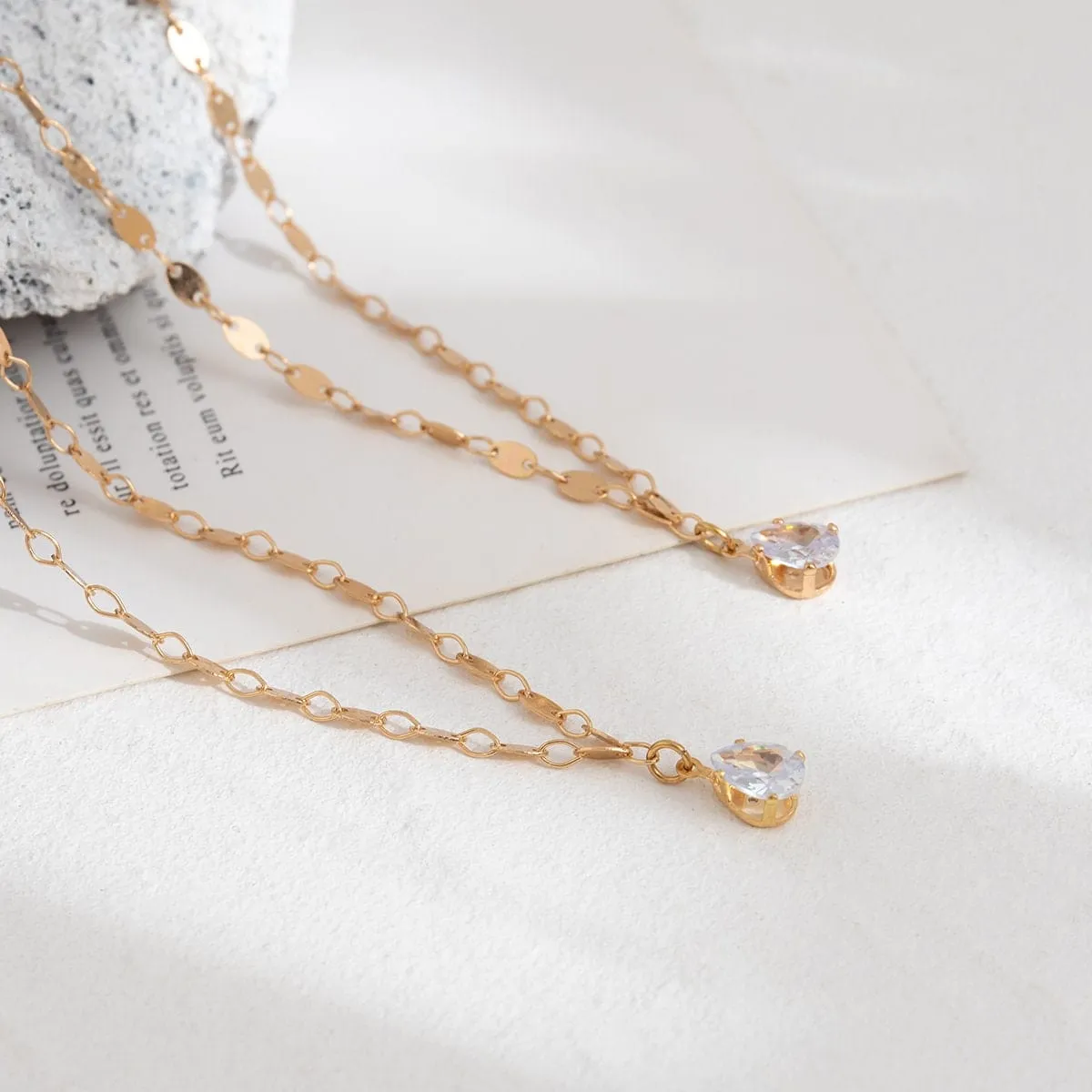 Chic Layered Crystal Pendant Marine Chain Necklace Set