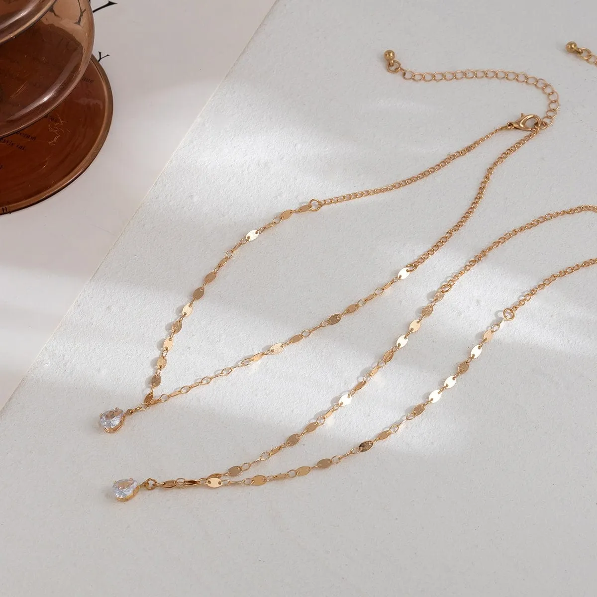 Chic Layered Crystal Pendant Marine Chain Necklace Set