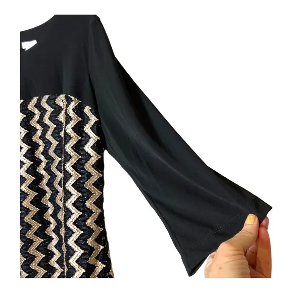 Chico's Pullover Dress  Gold/Black Zig Zag Front Size 2.5 (Large)