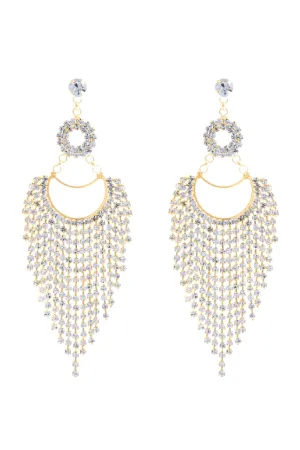 CIRCLE DROP FRINGE CUBIC ZIRCONIA EARRINGS