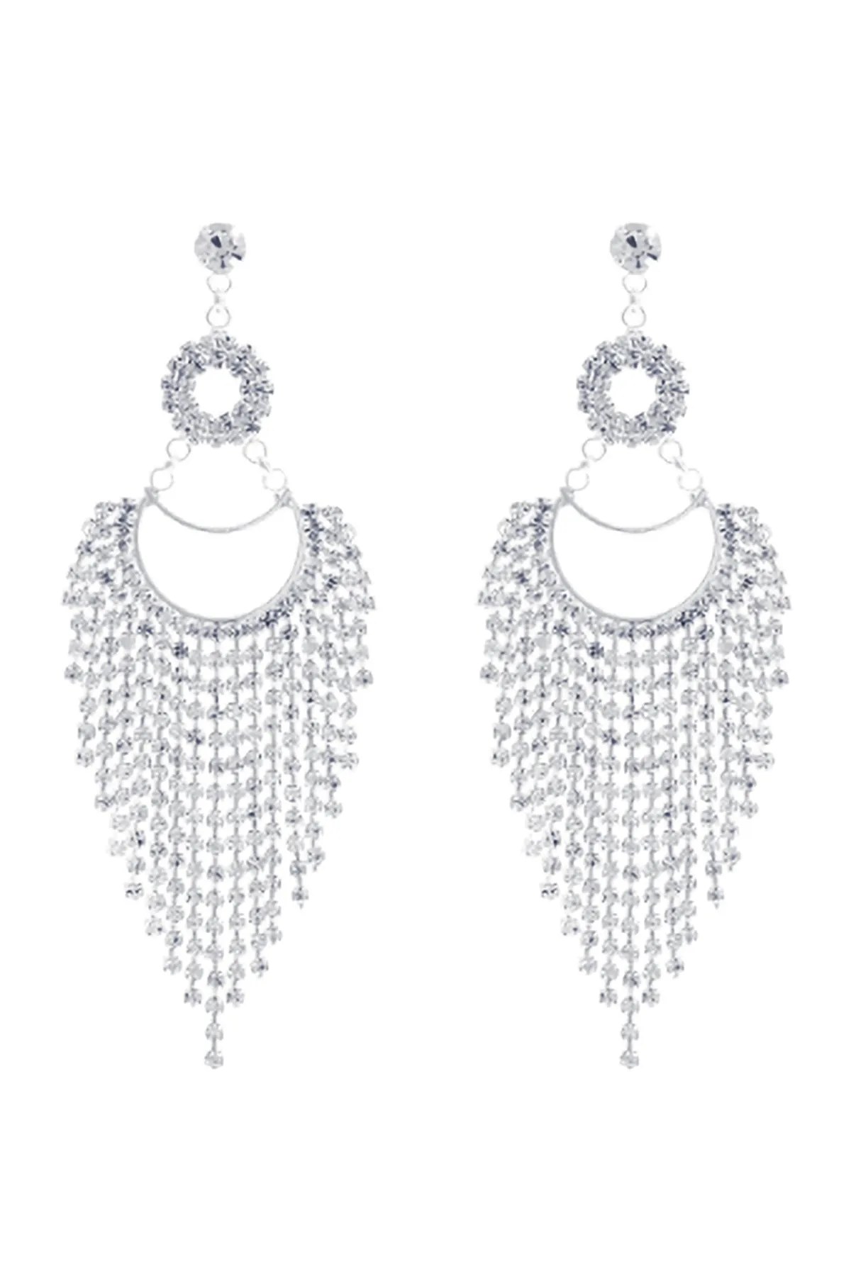 CIRCLE DROP FRINGE CUBIC ZIRCONIA EARRINGS
