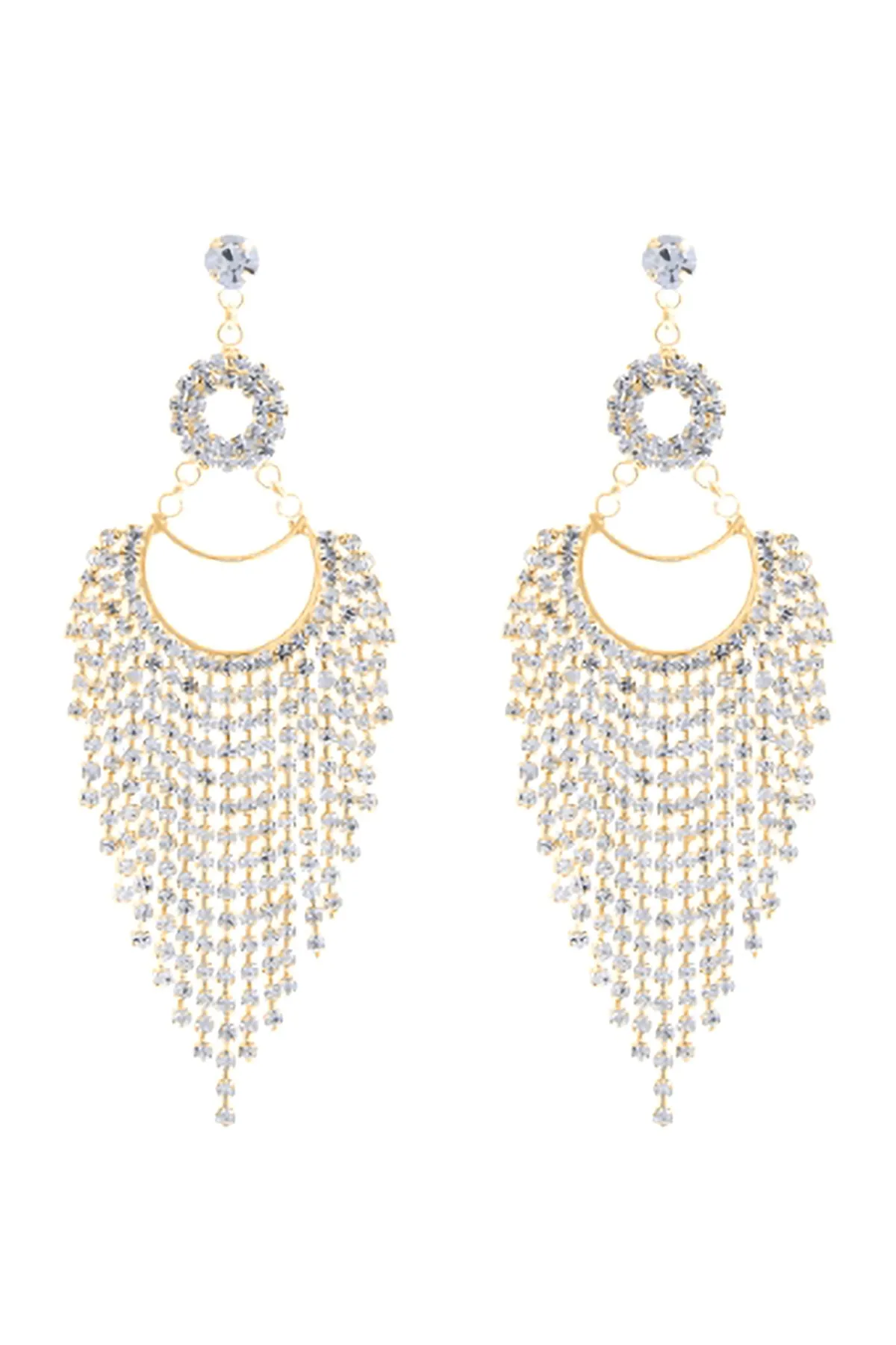 CIRCLE DROP FRINGE CUBIC ZIRCONIA EARRINGS