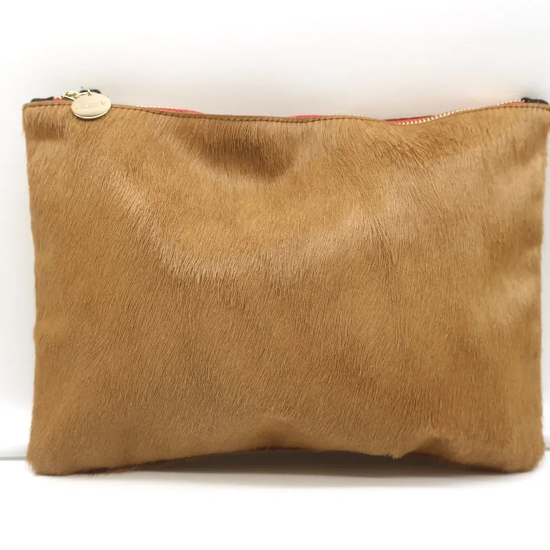 Clare V. Calf Hair Flat Clutch Camel