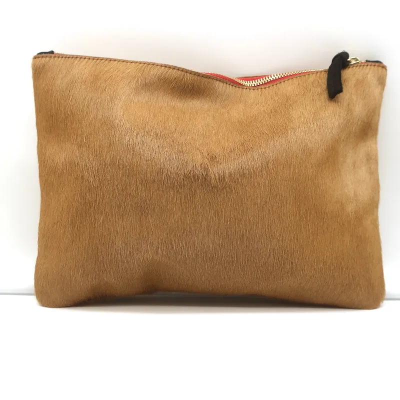 Clare V. Calf Hair Flat Clutch Camel