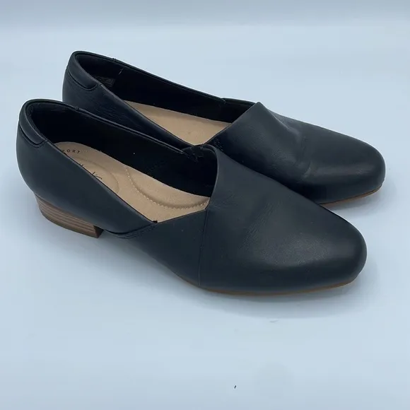 Clarks Juliet Palm Black Leather Slip On Loafer