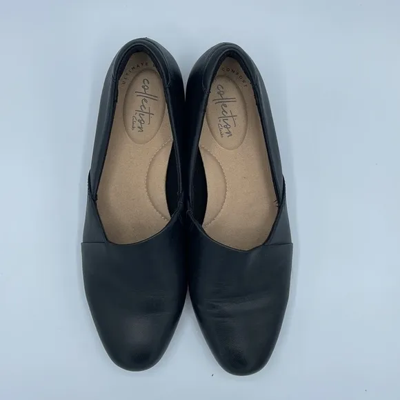 Clarks Juliet Palm Black Leather Slip On Loafer