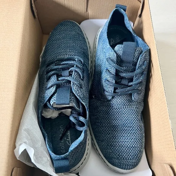 Clarks Mens Step Urban Mix Casual Shoe Size 7.5 Navy Blue Knit Sneaker NWT