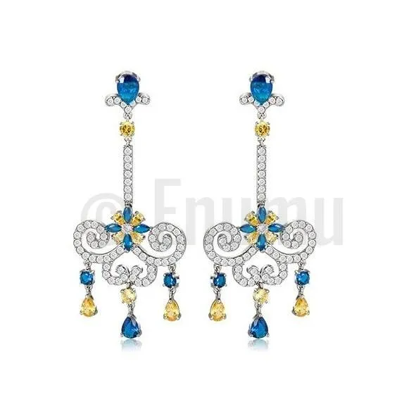 Classy Blue Sapphire Long Dangle Earrings