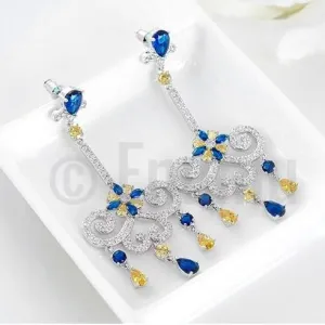 Classy Blue Sapphire Long Dangle Earrings