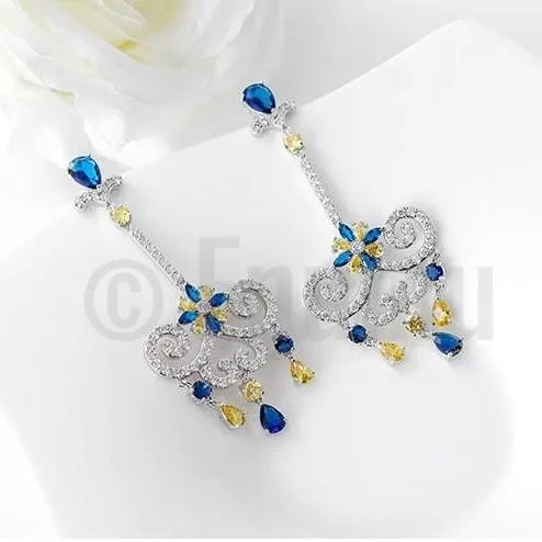 Classy Blue Sapphire Long Dangle Earrings