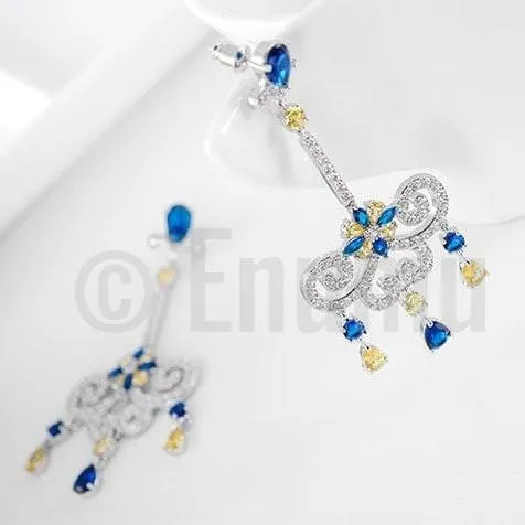 Classy Blue Sapphire Long Dangle Earrings