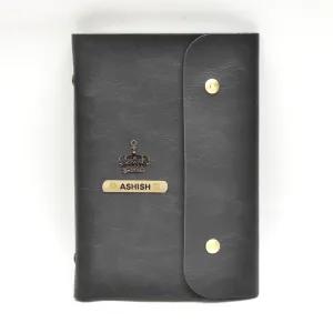 Classy Leather Customized Button Diary (Black)