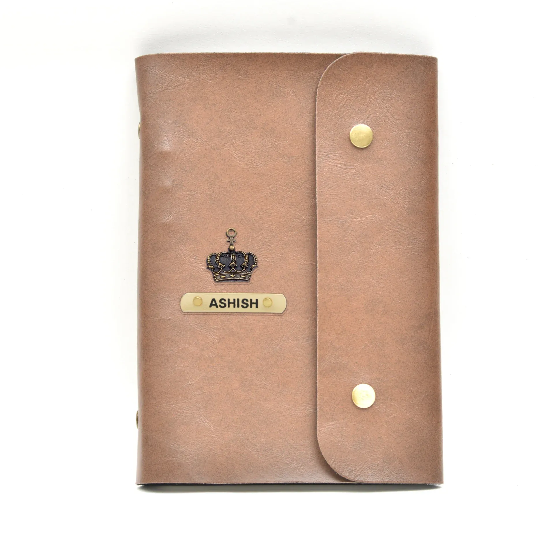 Classy Leather Customized Button Diary (Brown)