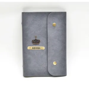 Classy Leather Customized Button Diary (Grey)