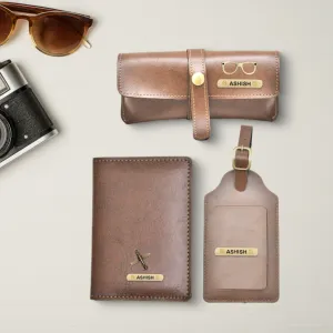 Classy Leather Customized  Frequent Traveller Combo (3 pcs) - Brown