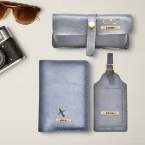 Classy Leather Customized  Frequent Traveller Combo (3 pcs) - Grey