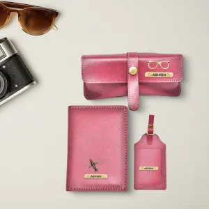 Classy Leather Customized  Frequent Traveller Combo (3 pcs) - Maroon