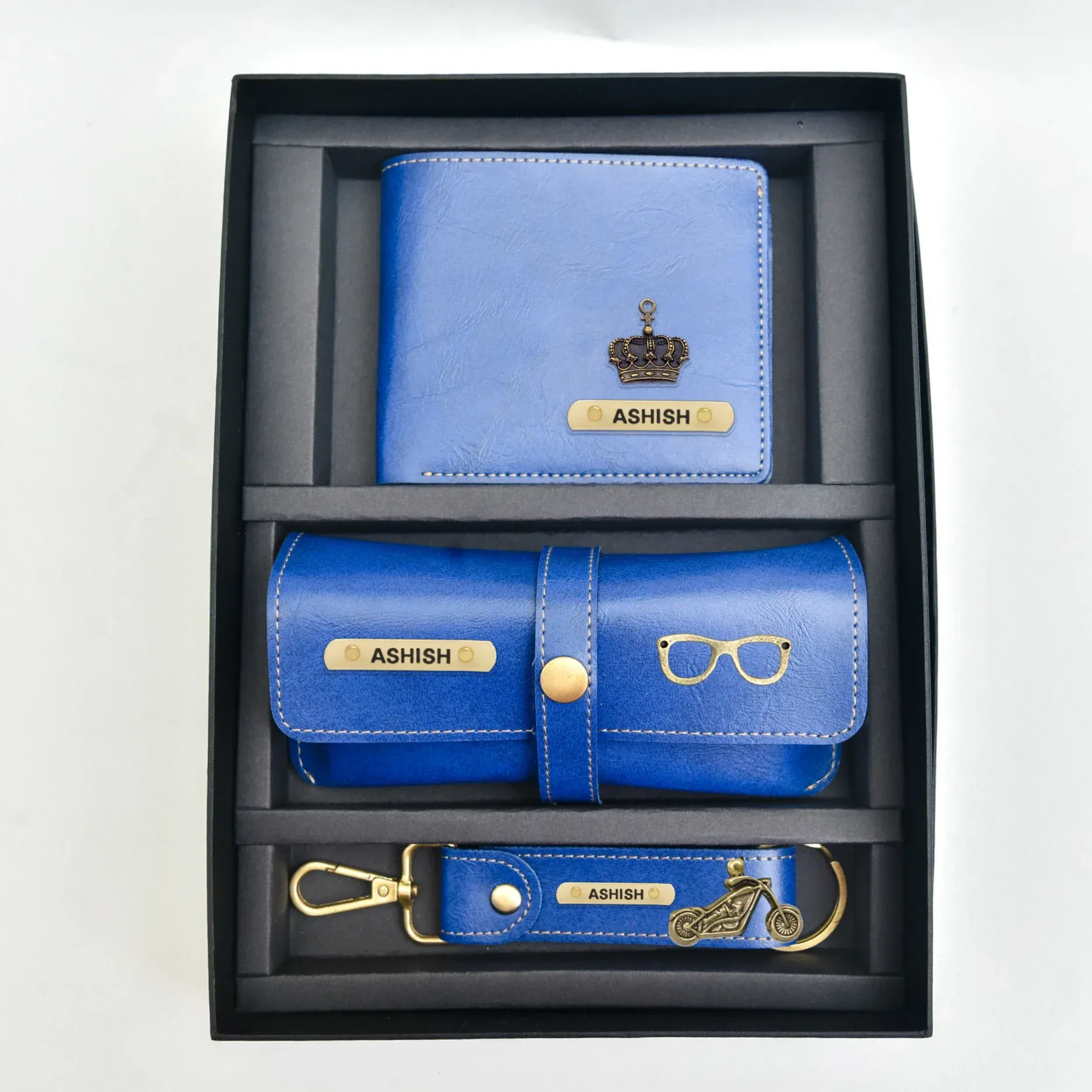 Classy Leather Customized Men's Combo (3 pcs) - Royal Blue