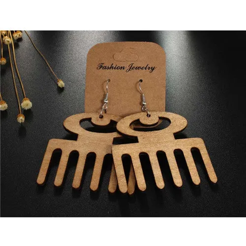 Classy Wooden Comb Drop Earrings