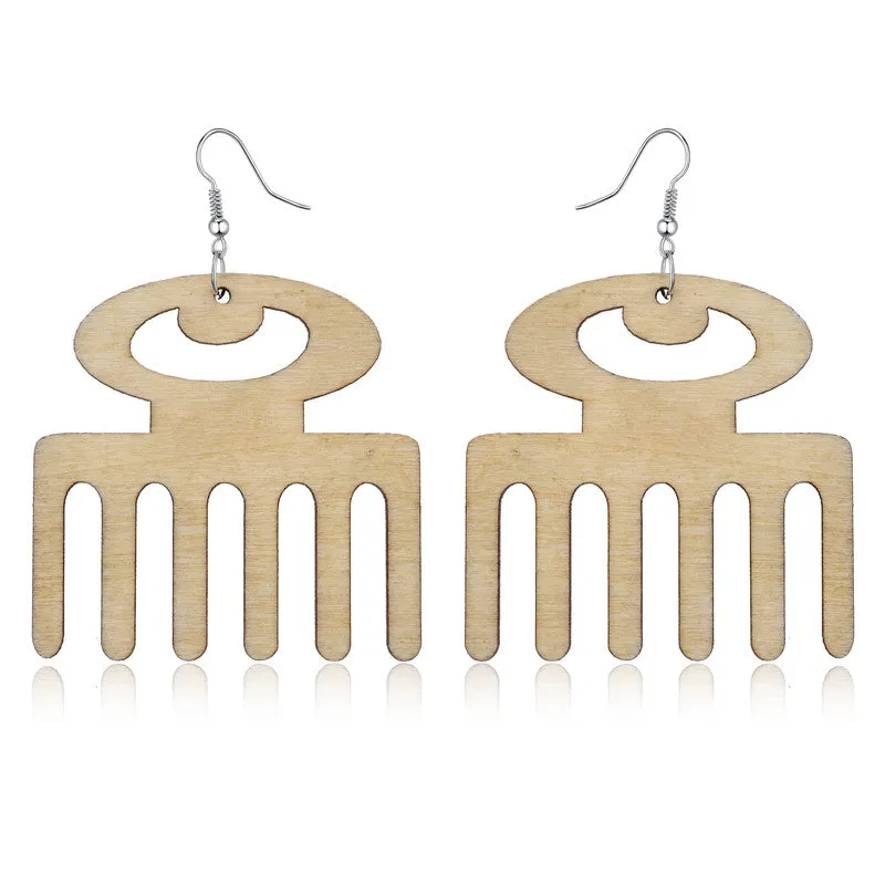 Classy Wooden Comb Drop Earrings