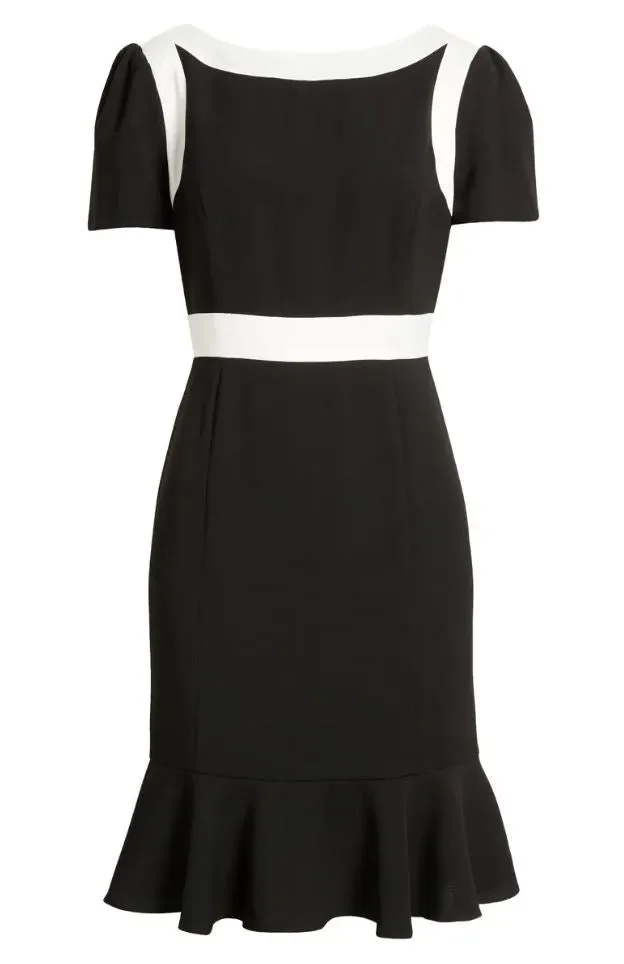 Colorblock Crepe Dress with Flounce Detail